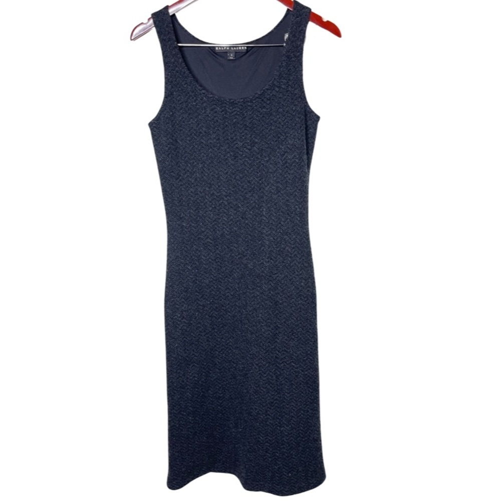 Ralph Lauren Black Label Cashmere Blend Dark Grey Chevron Sleeveless Dress Sz S